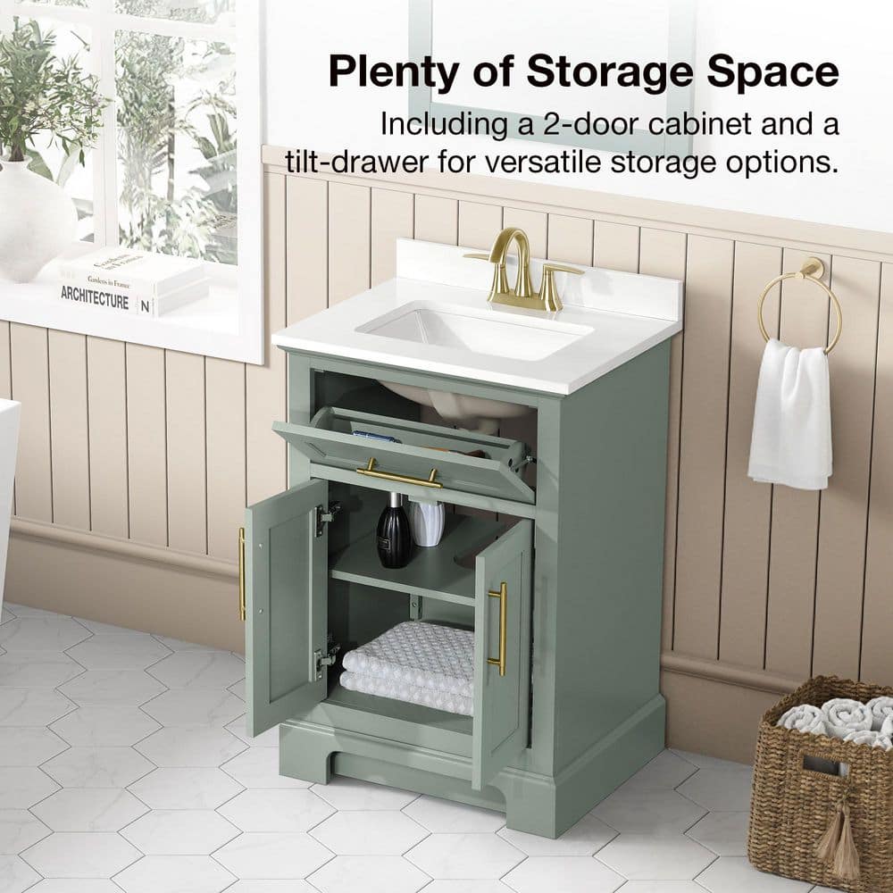 Doveton 24 in. Single Sink Sage Green Bath Vanity with White Engineered Stone Top (Assembled) - Stu's Home Improvement Outlet