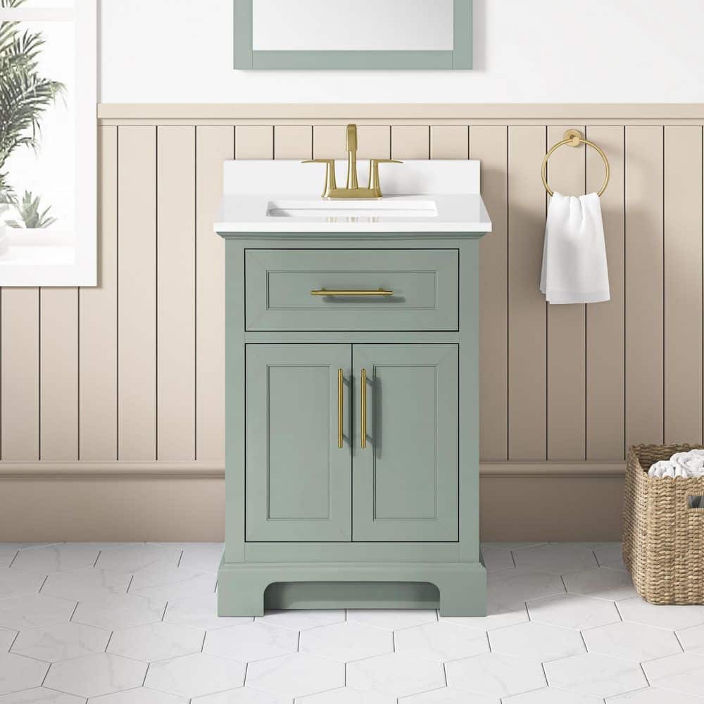 Doveton 24 in. Single Sink Sage Green Bath Vanity with White Engineered Stone Top (Assembled) - Stu's Home Improvement Outlet