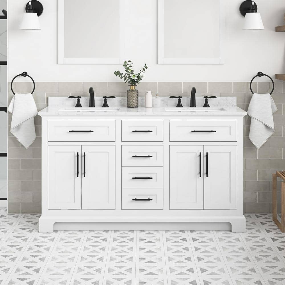 Doveton 60 in. W x 19 in. D x 34.5 in. H Double Sink Bath Vanity in White Without Top - Stu's Home Improvement Outlet
