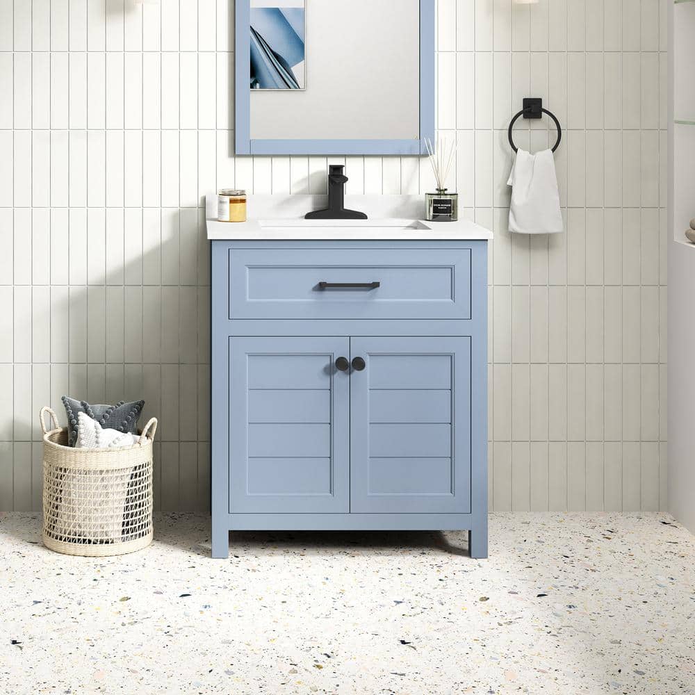 Hanna 30 in. Single Sink Spruce Blue Bath Vanity with White Engineered Stone Top (Assembled)