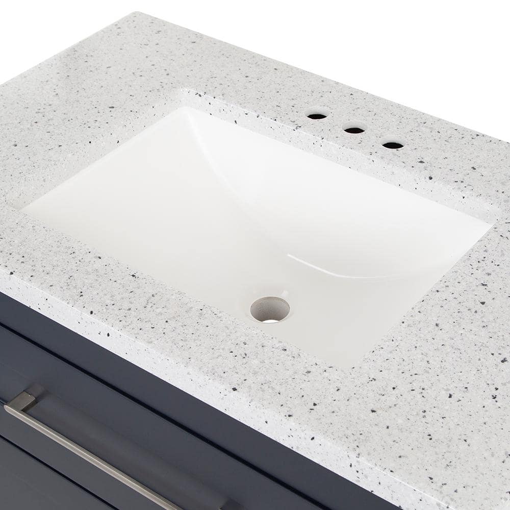 Home Decorators Collection Clady 31 in. W x 19 in. D x 35 in. H Single Sink  Bath Vanity in Deep Blue with Silver Ash Cultured Marble Top