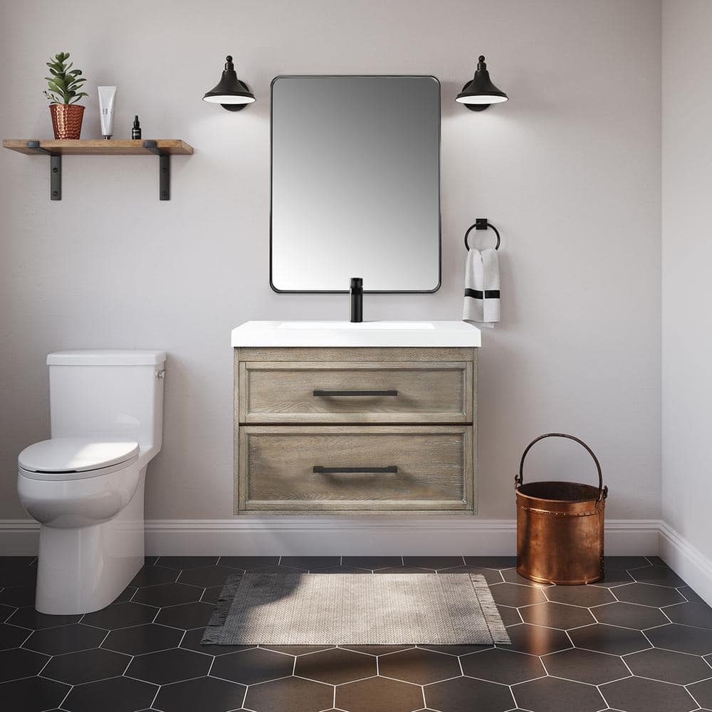 Tarlo 30 in. Single Sink Floating Reclaimed Oak Bath Vanity White Cultured Marble Top (Assembled)
