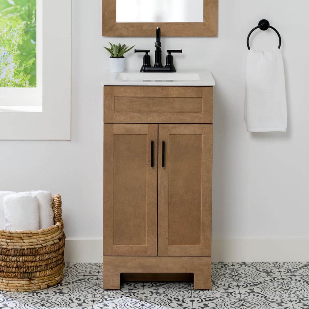 Lyton 19 in. Single Sink Sand Bath Vanity with White Cultured Marble T
