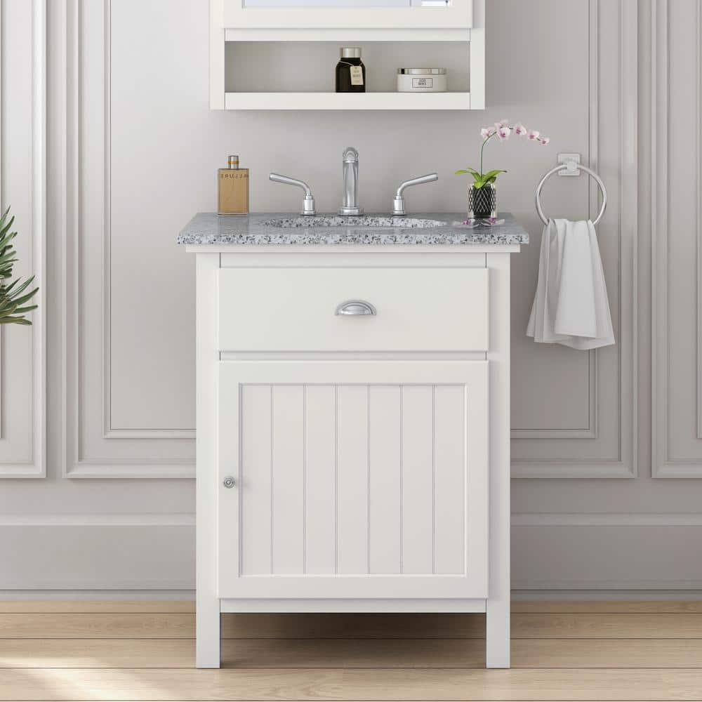 Ridgemore 28 in. Single Sink White Bath Vanity with Gray Granite Top (Assembled)