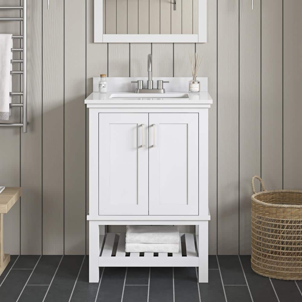 Tupelo 24 in. Single Sink White Bath Vanity with White Engineered Stone Top (Assembled)
