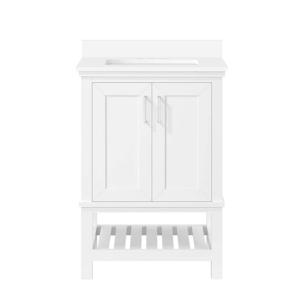 Tupelo 24 in. Single Sink White Bath Vanity with White Engineered Stone Top (Assembled)