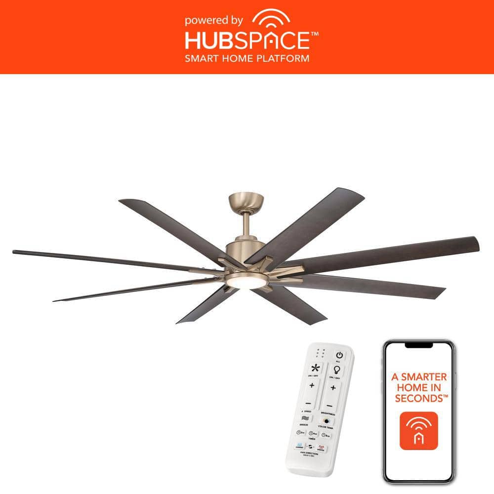 Kensgrove II 72 in. Smart Indoor/Outdoor Gold Ceiling Fan with Adjustable White with Remote Included Powered by Hubspace