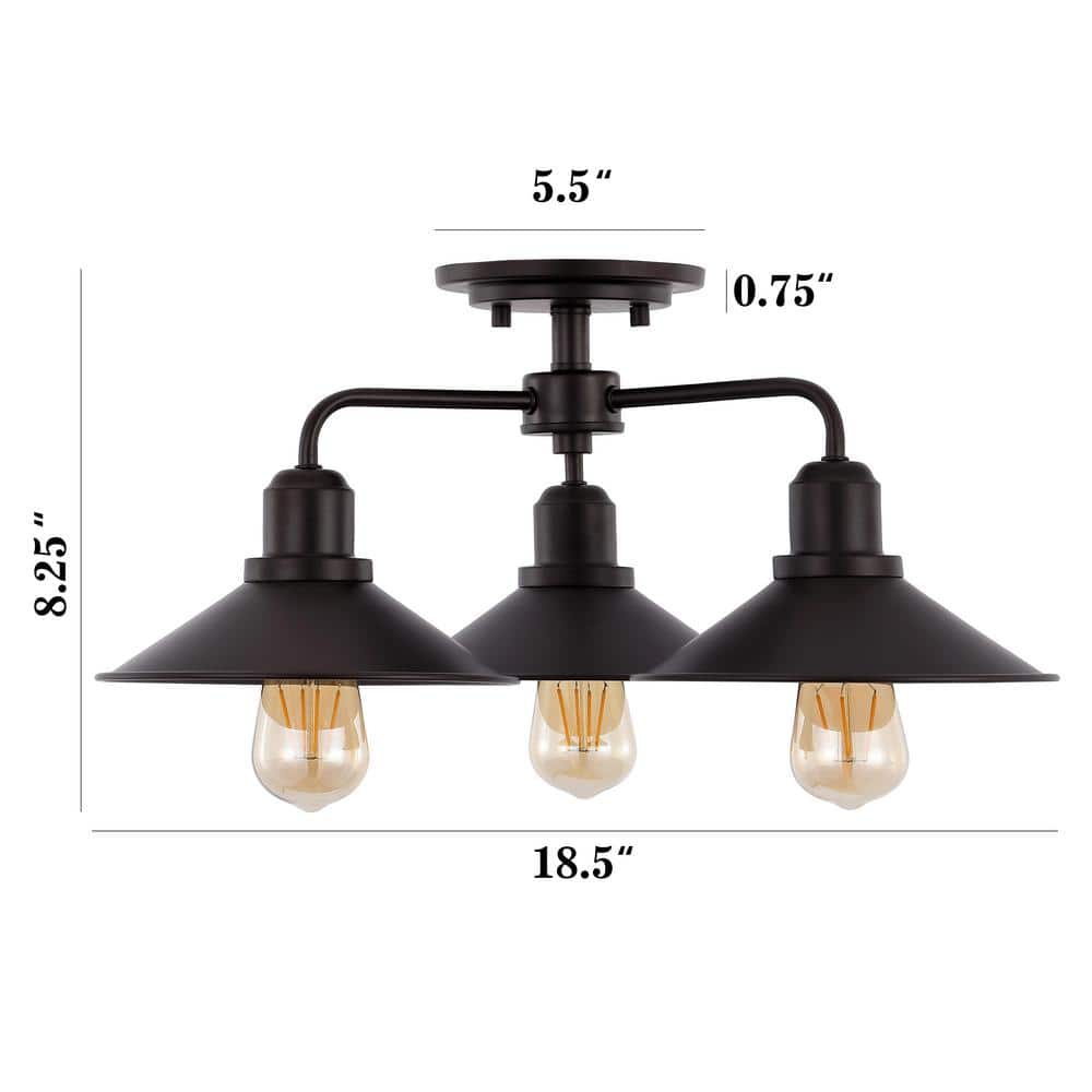 Calvin 18.5 in. 3 - Light Iron Industrial Farmhouse LED Oil Rubbed Bronze Semi - Flush Mount Ceiling Light - Stu's Home Improvement Outlet