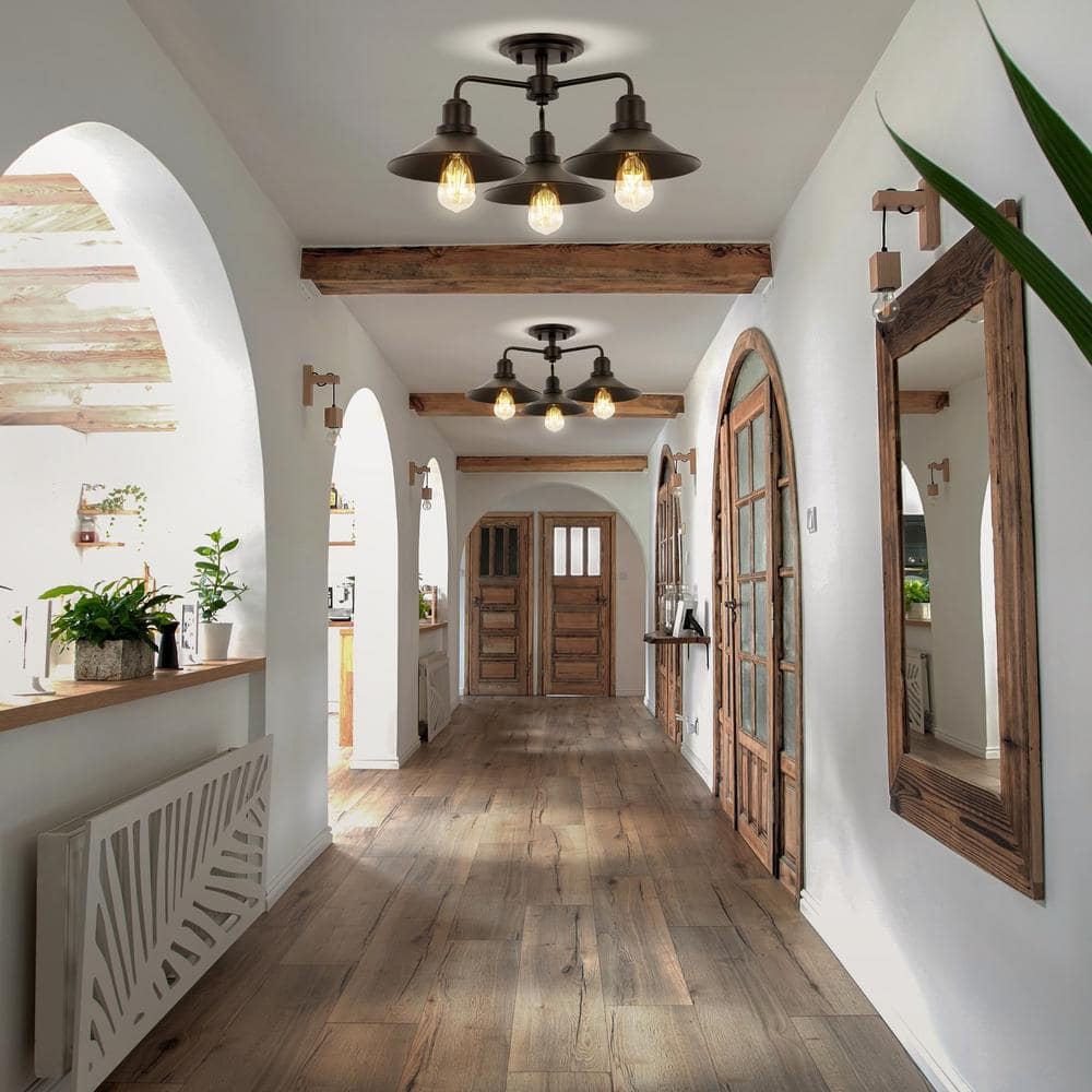 Calvin 18.5 in. 3 - Light Iron Industrial Farmhouse LED Oil Rubbed Bronze Semi - Flush Mount Ceiling Light - Stu's Home Improvement Outlet