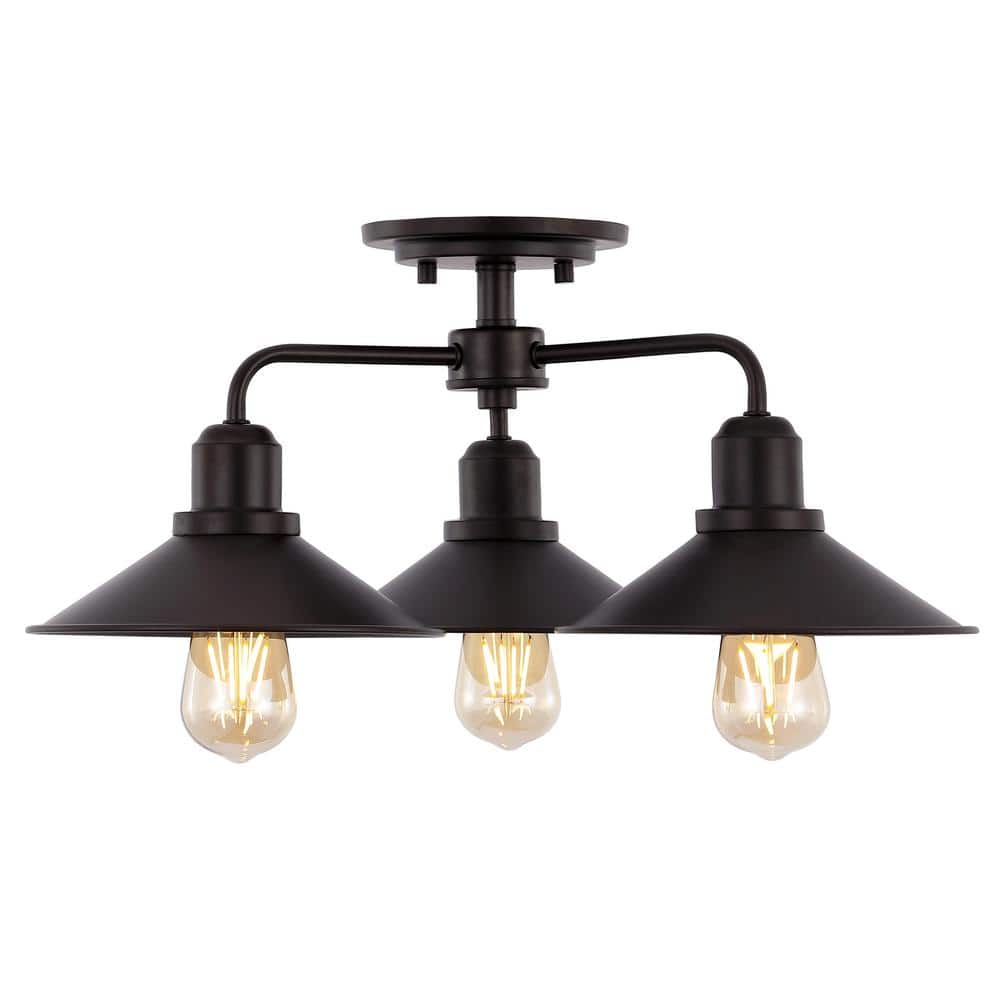 Calvin 18.5 in. 3 - Light Iron Industrial Farmhouse LED Oil Rubbed Bronze Semi - Flush Mount Ceiling Light - Stu's Home Improvement Outlet
