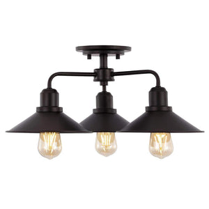 Calvin 18.5 in. 3 - Light Iron Industrial Farmhouse LED Oil Rubbed Bronze Semi - Flush Mount Ceiling Light - Stu's Home Improvement Outlet