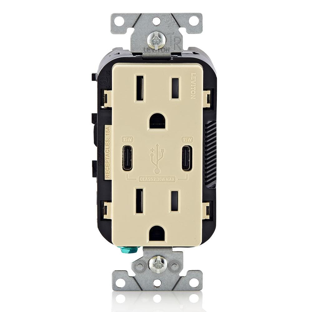 30 - Watt 6 Amp Ivory USB Type - C/C 15 Amp Tamper - Resistant Outlet USB Charger for Smartphones and Tablets, Not for Laptops - Stu's Home Improvement Outlet