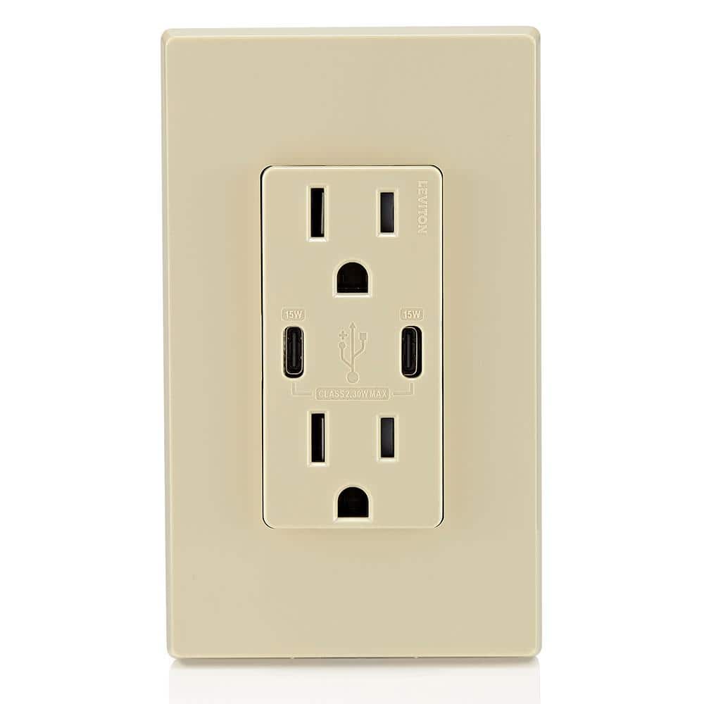 30 - Watt 6 Amp Ivory USB Type - C/C 15 Amp Tamper - Resistant Outlet USB Charger for Smartphones and Tablets, Not for Laptops - Stu's Home Improvement Outlet
