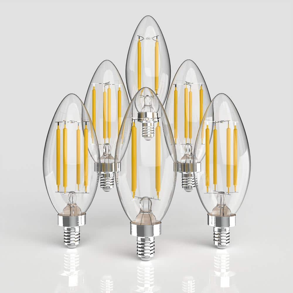 40 - Watt Equivalent C35 Non - Dimmable LED Edison Glass Bulbs w/ E12 Base, 80+ CRI, WW 2700K, 420 Lumens, Clear (Pack of 6) - Stu's Home Improvement Outlet