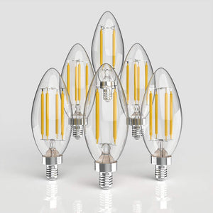 40 - Watt Equivalent C35 Non - Dimmable LED Edison Glass Bulbs w/ E12 Base, 80+ CRI, WW 2700K, 420 Lumens, Clear (Pack of 6) - Stu's Home Improvement Outlet