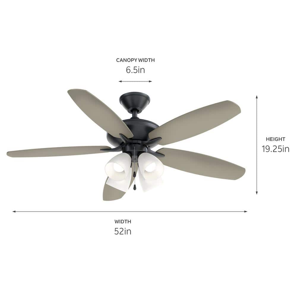 Renew Premier 52 in. Indoor Satin Black Dual Mount Ceiling Fan with LED Bulbs with Pull Chain - Stu's Home Improvement Outlet