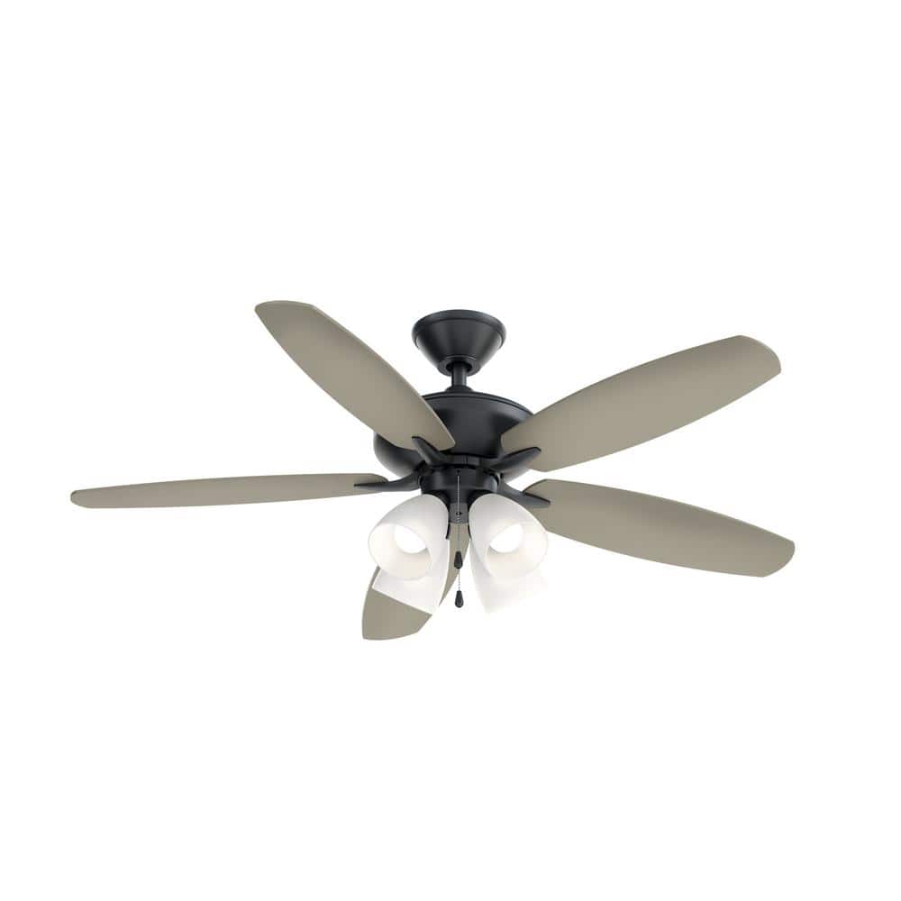 Renew Premier 52 in. Indoor Satin Black Dual Mount Ceiling Fan with LED Bulbs with Pull Chain - Stu's Home Improvement Outlet