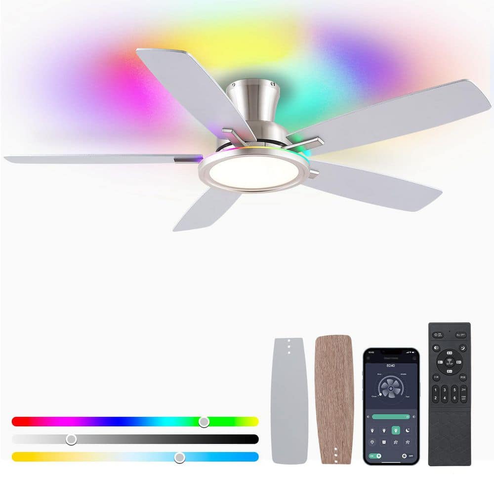 52 in. Indoor/Outdoor Modern Flush Mount Gray 6 - Speed Ceiling Fan with RGB LED Light and Remote/APP Control - Stu's Home Improvement Outlet