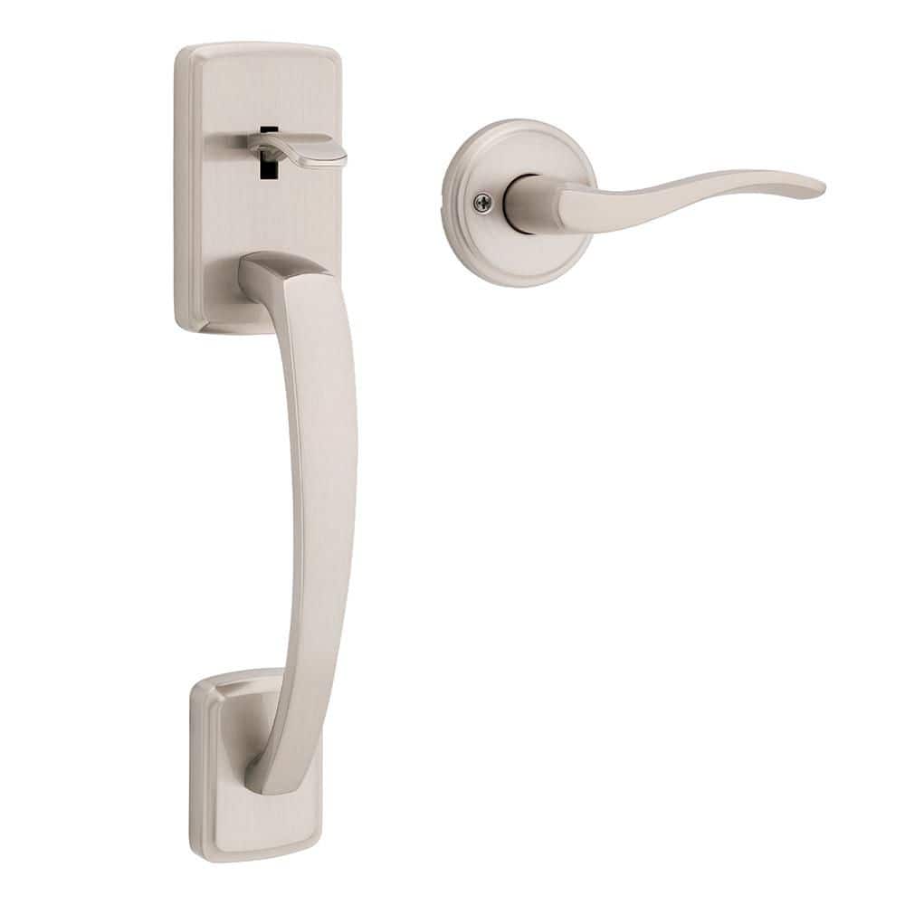 Brentford Satin Nickel Exterior Grip Door Handleset with Sedona Door Handle with Microban Antimicrobial Technology