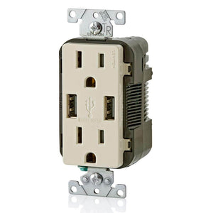 3.6A USB Dual Type A In - Wall Charger with 15 Amp Tamper - Resistant Outlets, Light Almond - Stu's Home Improvement Outlet