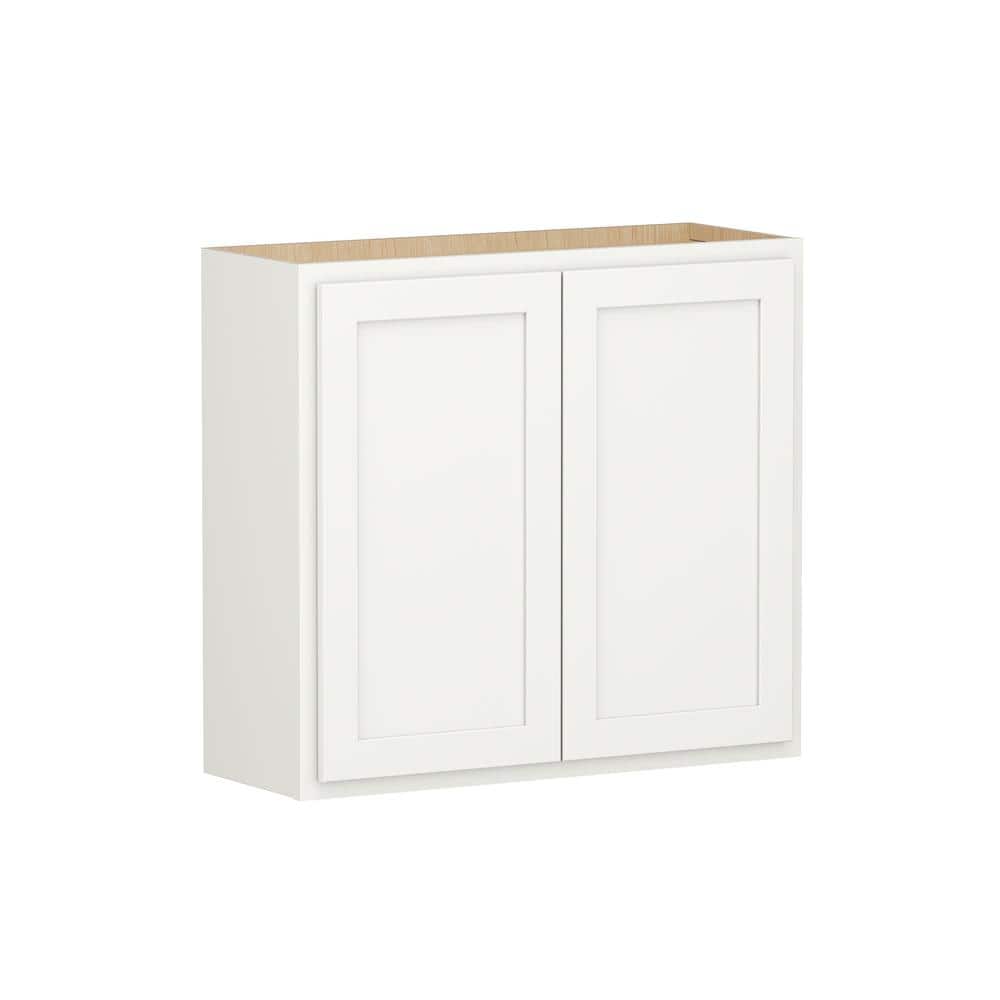 Shaker Partial Overlay 33 in. W x 12 in. D x 30 in. H Plywood Assembled Wall Kitchen Cabinet in Linen White