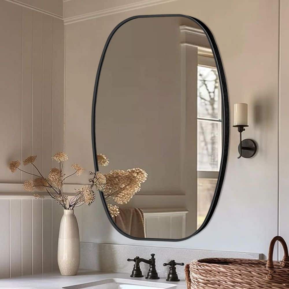 20 in. W x 30 in. H Modern Oval Aluminum Frame Black Wall Mirror (Screws Included)
