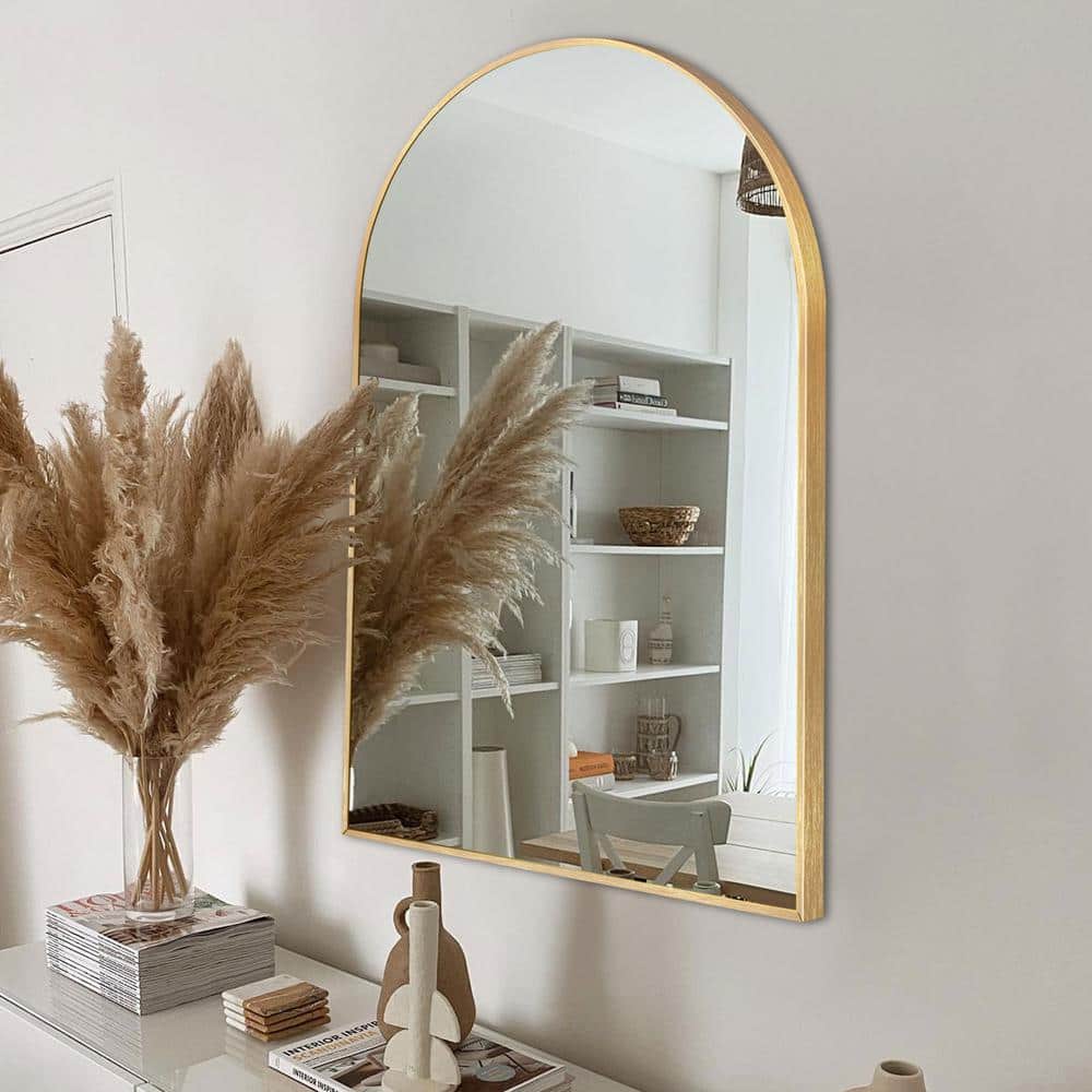 24 in. W x 36 in. H Gold Vanity Arched Wall Mirror Aluminum Alloy Frame Bathroom Mirror