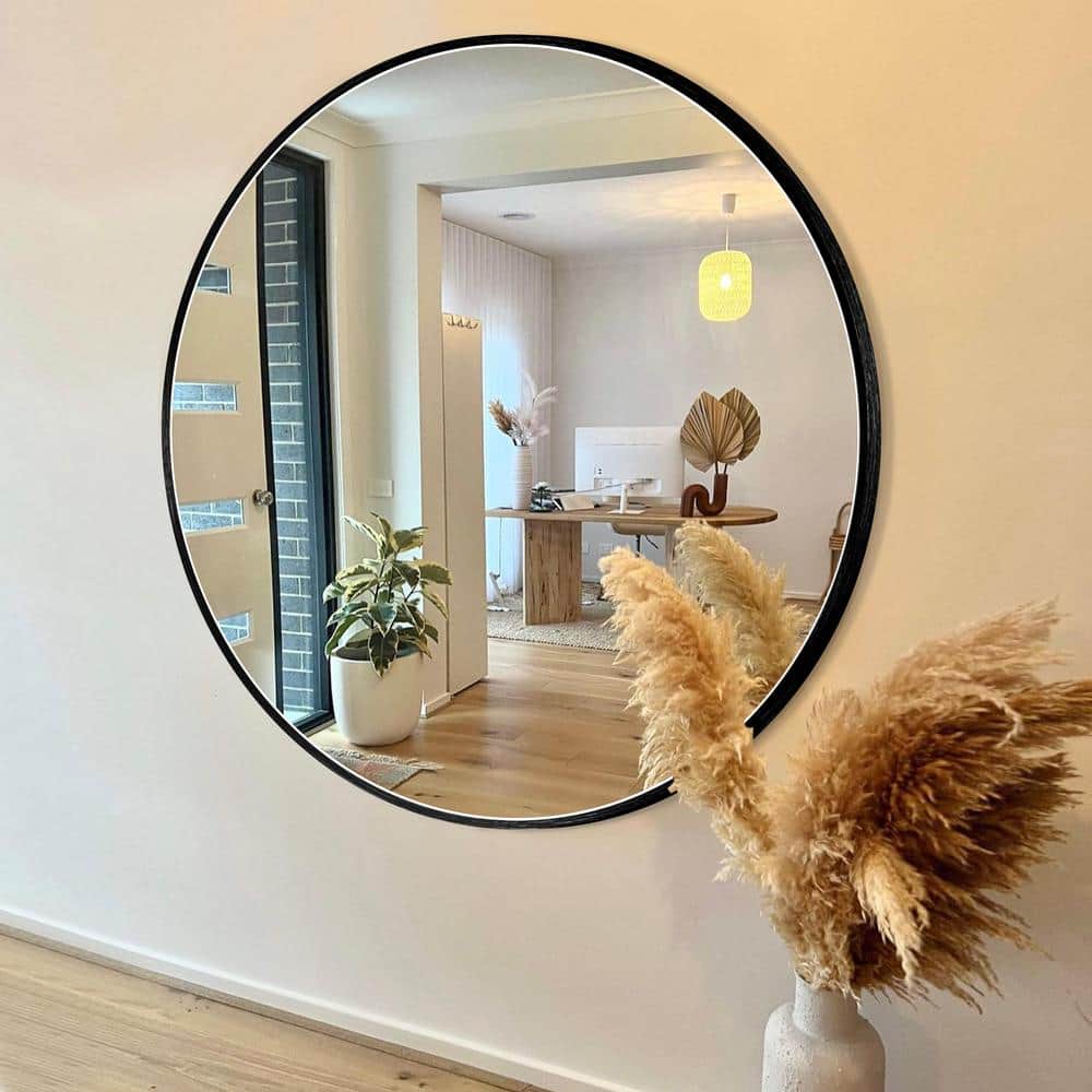 36 in. W x 36 in. H Black Vanity Round Wall Mirror Aluminum Alloy Frame Bathroom Mirror