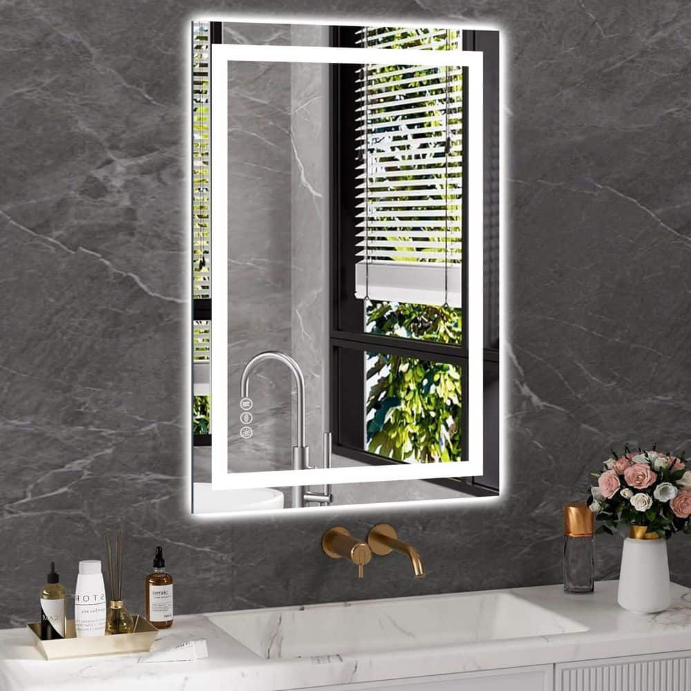 24 in. W x 36 in. H Frameless Rectangular Anti-Fog LED Adjustable Front And Backlit Bathroom Vanity Mirror Wall Mirror