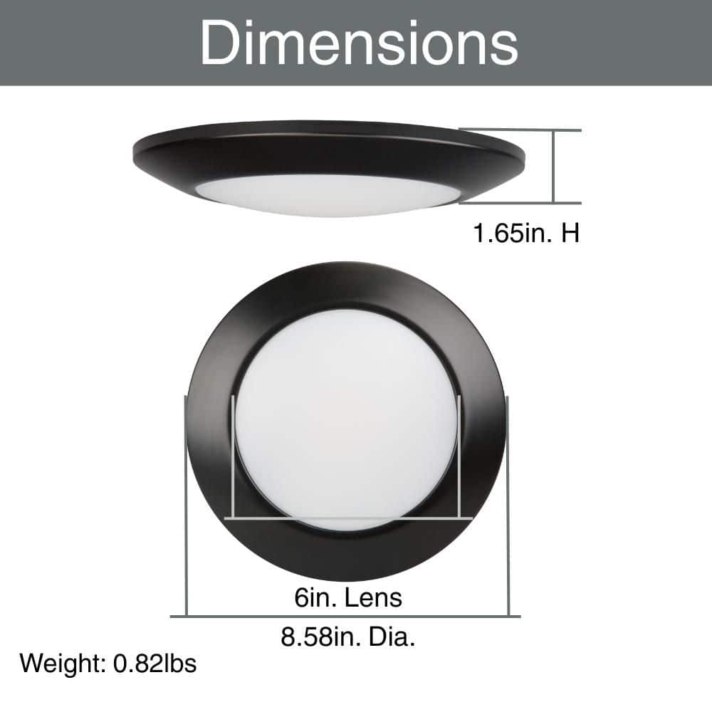 6 in. Matte Black Disk Light LED Flush Mount Light Fixture 600 - 900 - 1100 Lumens 2700K - 5000K Dimmable J - Box Compatible - Stu's Home Improvement Outlet