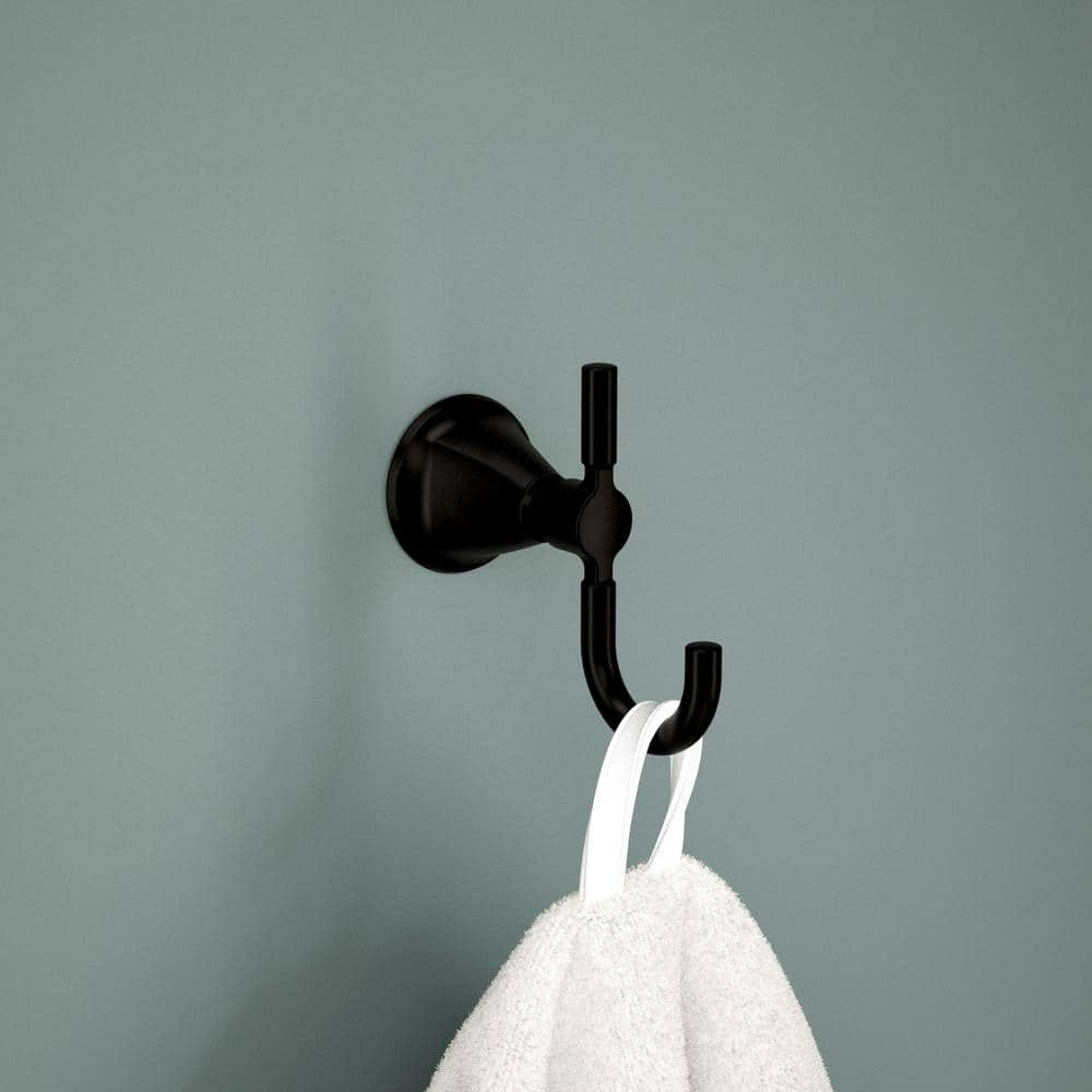 Lorna J-Hook Wall Mounted Double Robe/Towel Hook Bath Hardware Accessory in Matte Black