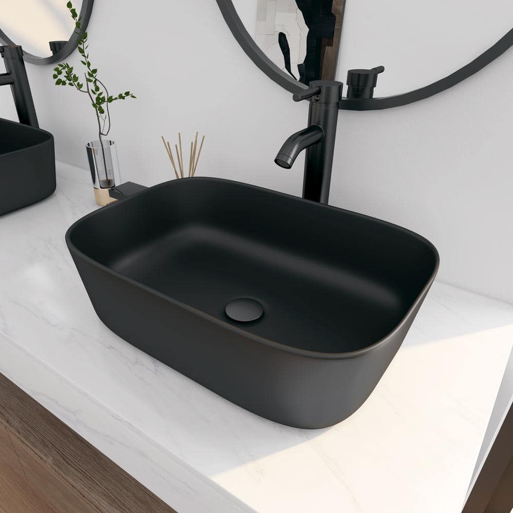 Salerno 18 in. x 13 in. Matte Black Vitreous China Rectangular Bathroom Vessel Sink