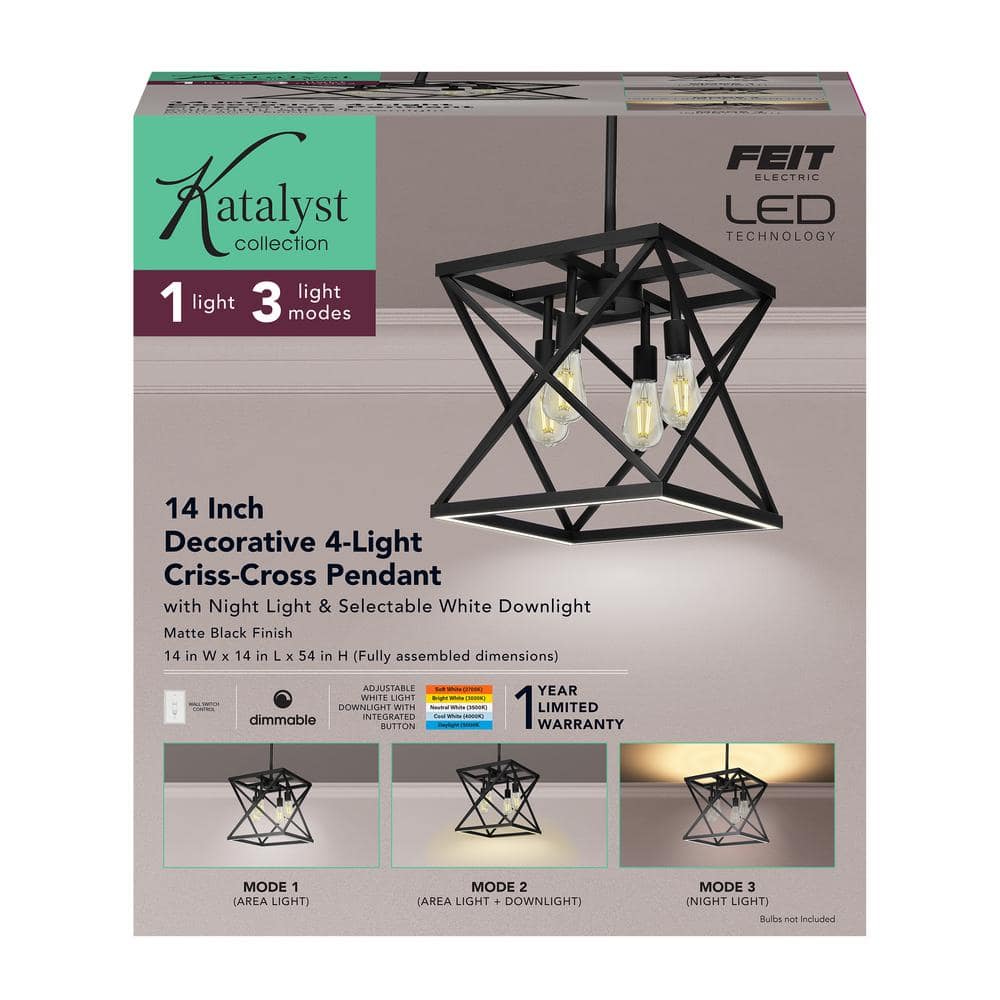 Katalyst 60 - Watt 4 - Light Matte Black Modern Adjustable CCT and 3 - Light Modes Integrated LED Pendant Light - Stu's Home Improvement Outlet