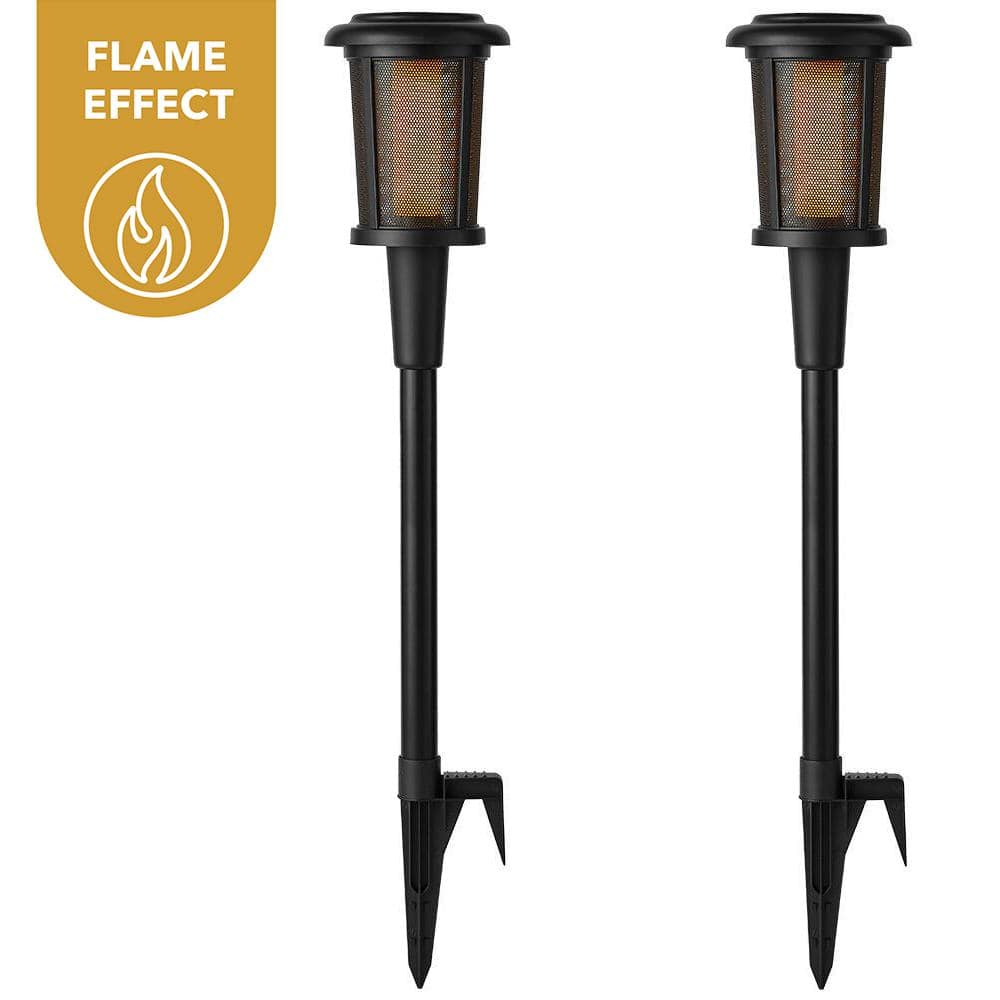 Ambrose Solar 6 Lumens Matte Black Integrated LED Flicker Flame Torch Path Light with Adjustable Height (2 - Pack) - Stu's Home Improvement Outlet