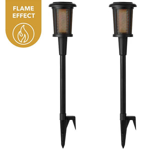 Ambrose Solar 6 Lumens Matte Black Integrated LED Flicker Flame Torch Path Light with Adjustable Height (2 - Pack) - Stu's Home Improvement Outlet