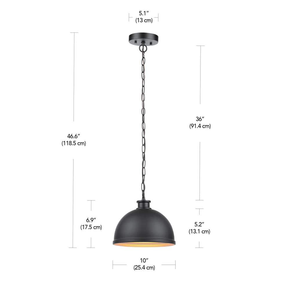 Talullah 1 - Light Matte Black Pendant Lighting with Gold Interior - Stu's Home Improvement Outlet
