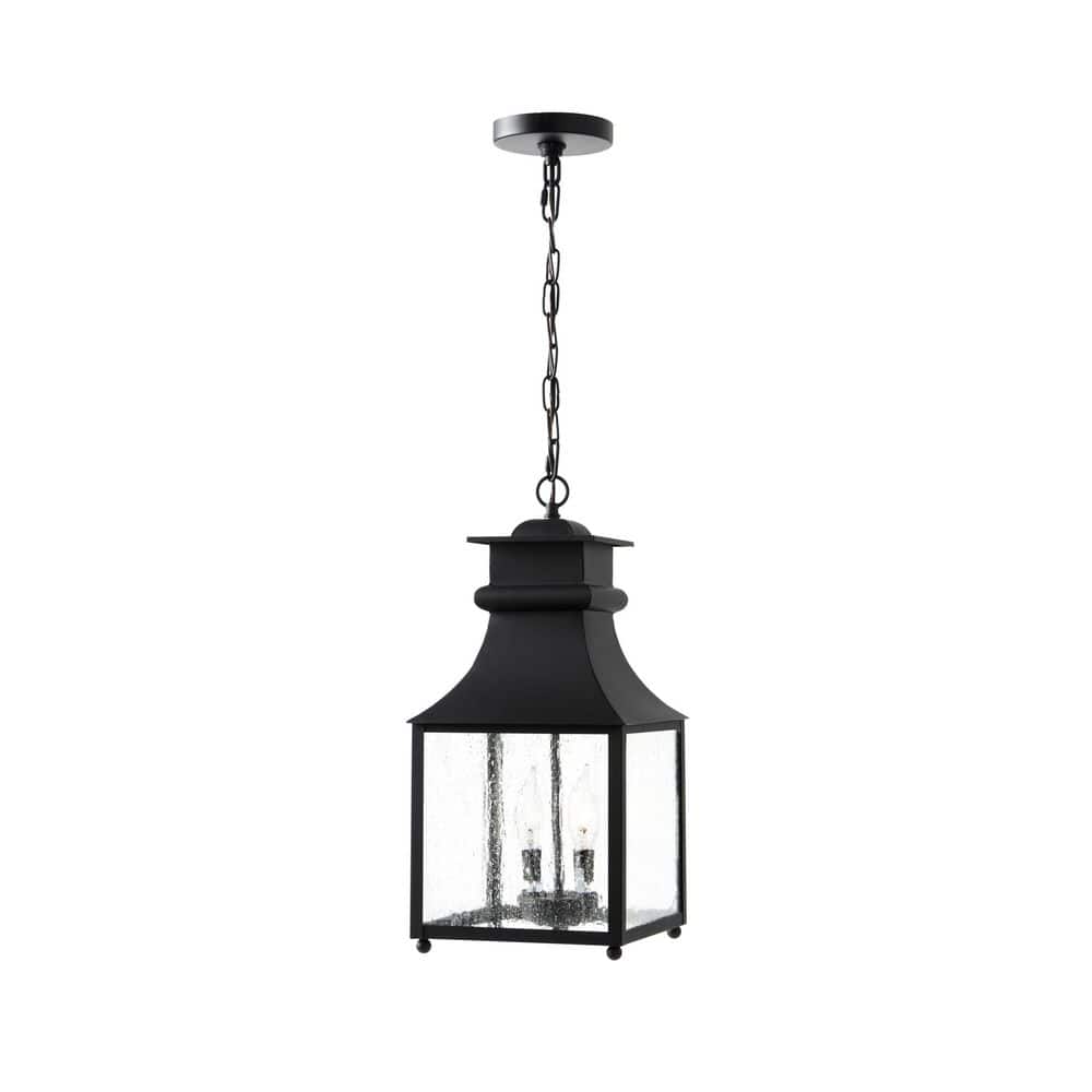 Rainbrook 18 in.  2-Light Matte Black Outdoor Hanging Light Pendant Light with Seeded Glass