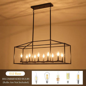38 in. 10 - Light Black Rectangle Candle Chandelier Industrial Linear Dimmable Pendant for Dining Room, No Bulbs Included - Stu's Home Improvement Outlet