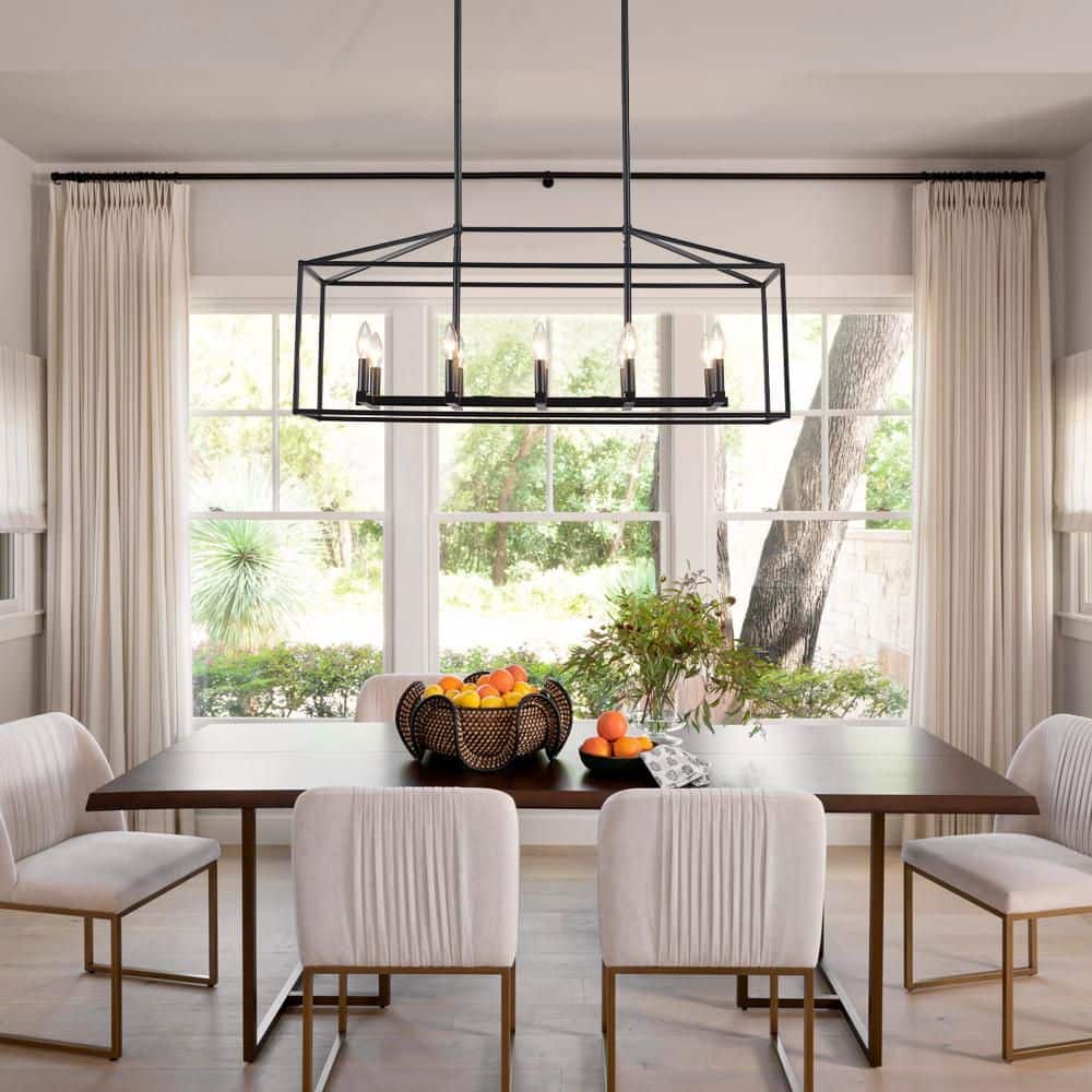 38 in. 10 - Light Black Rectangle Candle Chandelier Industrial Linear Dimmable Pendant for Dining Room, No Bulbs Included - Stu's Home Improvement Outlet