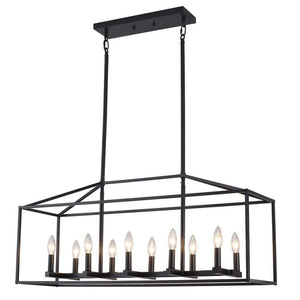 38 in. 10 - Light Black Rectangle Candle Chandelier Industrial Linear Dimmable Pendant for Dining Room, No Bulbs Included - Stu's Home Improvement Outlet