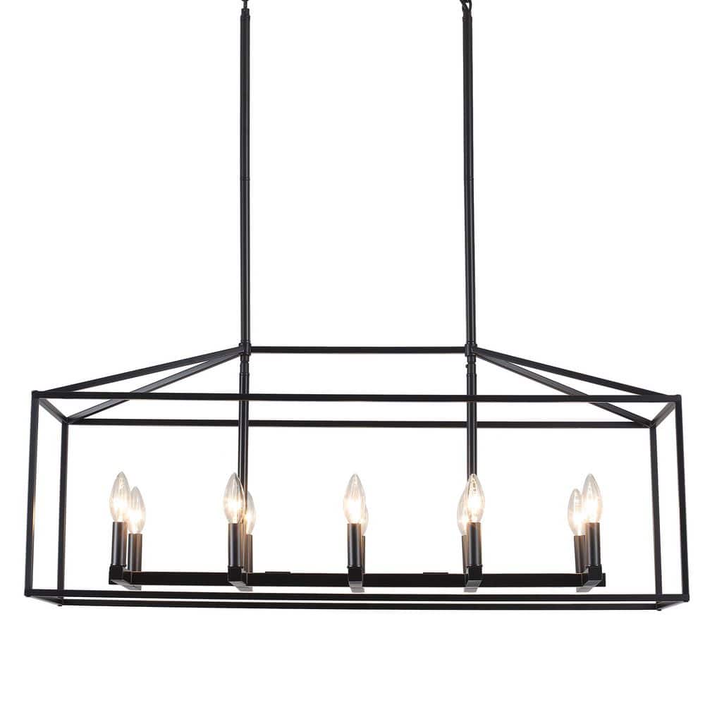 38 in. 10 - Light Black Rectangle Candle Chandelier Industrial Linear Dimmable Pendant for Dining Room, No Bulbs Included - Stu's Home Improvement Outlet