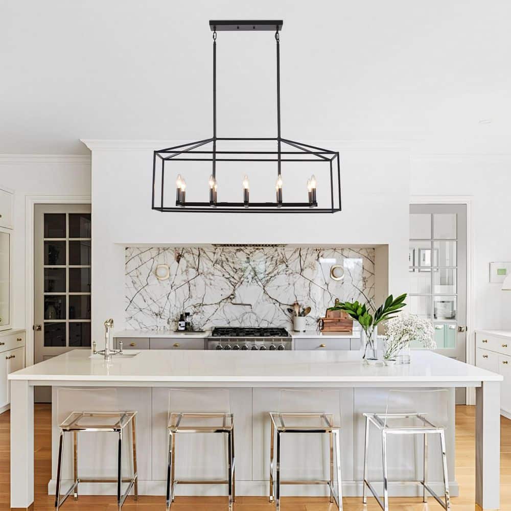 38 in. 10 - Light Black Rectangle Candle Chandelier Industrial Linear Dimmable Pendant for Dining Room, No Bulbs Included - Stu's Home Improvement Outlet