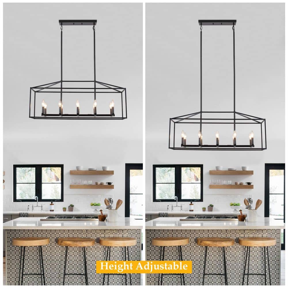 38 in. 10 - Light Black Rectangle Candle Chandelier Industrial Linear Dimmable Pendant for Dining Room, No Bulbs Included - Stu's Home Improvement Outlet