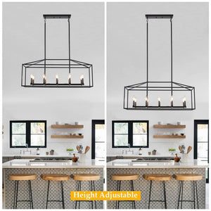 38 in. 10 - Light Black Rectangle Candle Chandelier Industrial Linear Dimmable Pendant for Dining Room, No Bulbs Included - Stu's Home Improvement Outlet