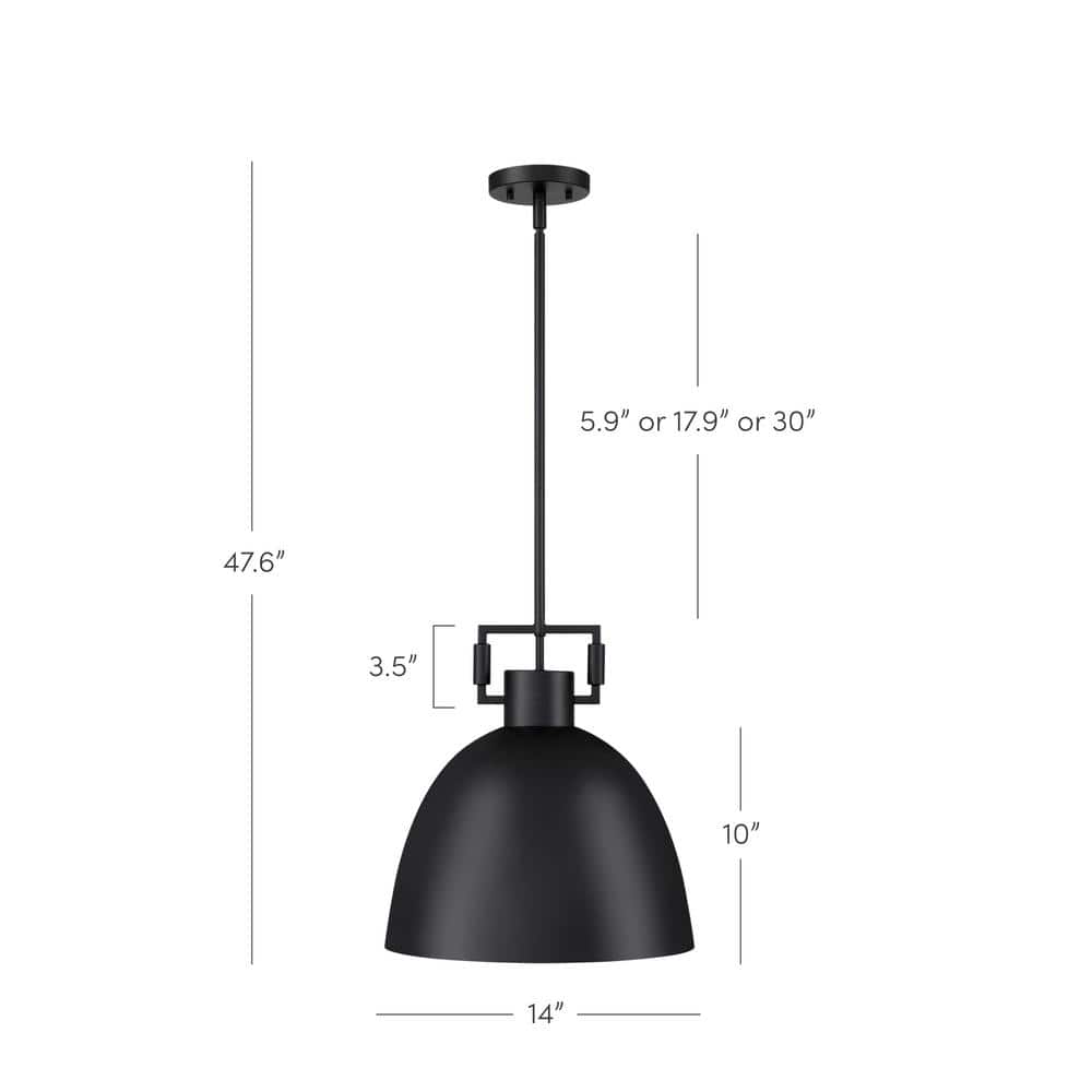 Leigh 48 in. Pendant Lighting Hanging Ceiling Light with Oversized Metal Shade and Adjustable Cord, Matte Black - Stu's Home Improvement Outlet