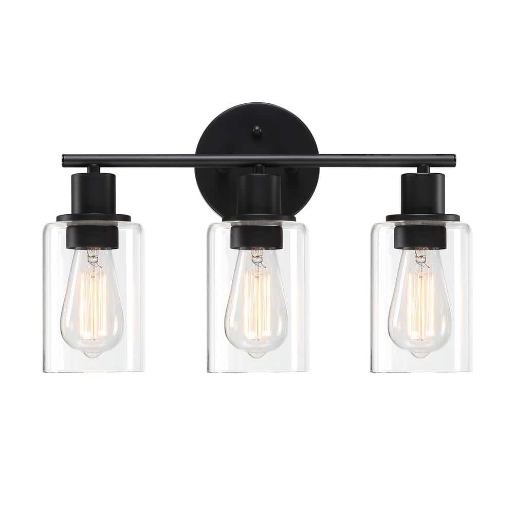 17 in. 3 - Light Vanity Light Wall Sconces with Clear Shade in Matte Black for Bathroom Lighting (Black, 3 - Light) - Stu's Home Improvement Outlet