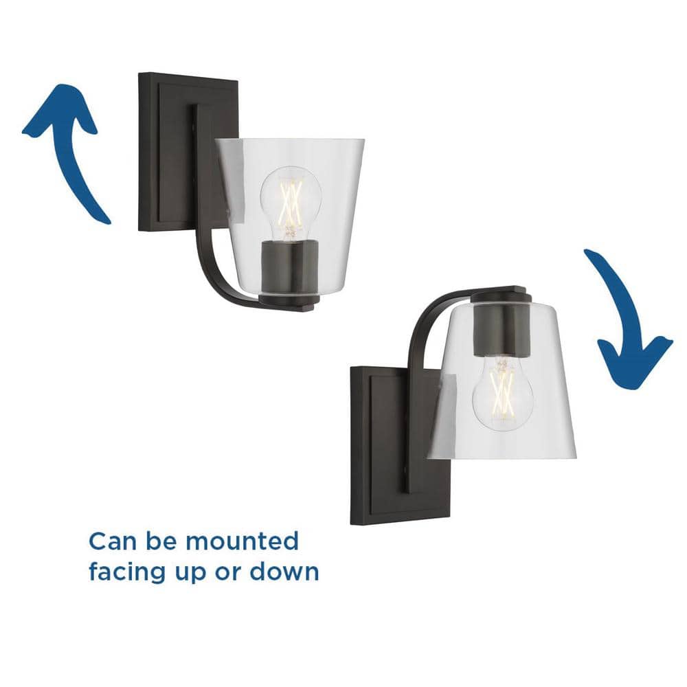 Blanid 9.5 in. 1 - Light Matte Black Contemporary Wall Sconce with Clear Glass Shade - Stu's Home Improvement Outlet