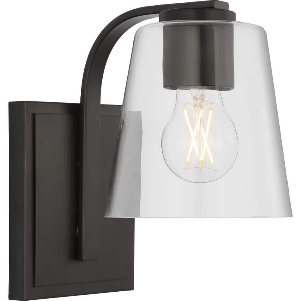Blanid 9.5 in. 1 - Light Matte Black Contemporary Wall Sconce with Clear Glass Shade - Stu's Home Improvement Outlet