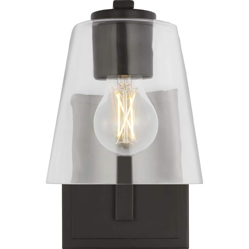 Blanid 9.5 in. 1 - Light Matte Black Contemporary Wall Sconce with Clear Glass Shade - Stu's Home Improvement Outlet