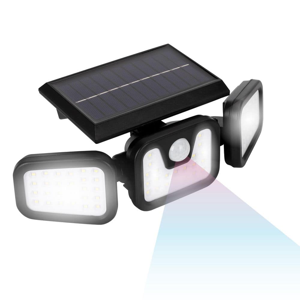 3 - Head 185 Lumen Matte Black Solar Integrated LED Outdoor Motion Sensing Dusk to Dawn Security Flood Light - Stu's Home Improvement Outlet